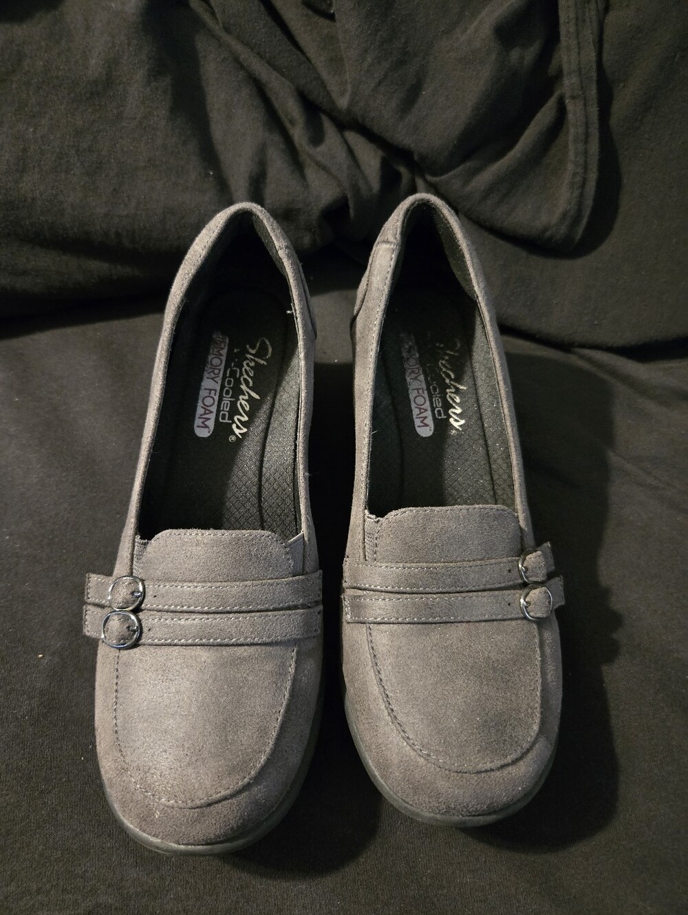 Skechers Women's Gray Suede-Look Slip-On Wedges